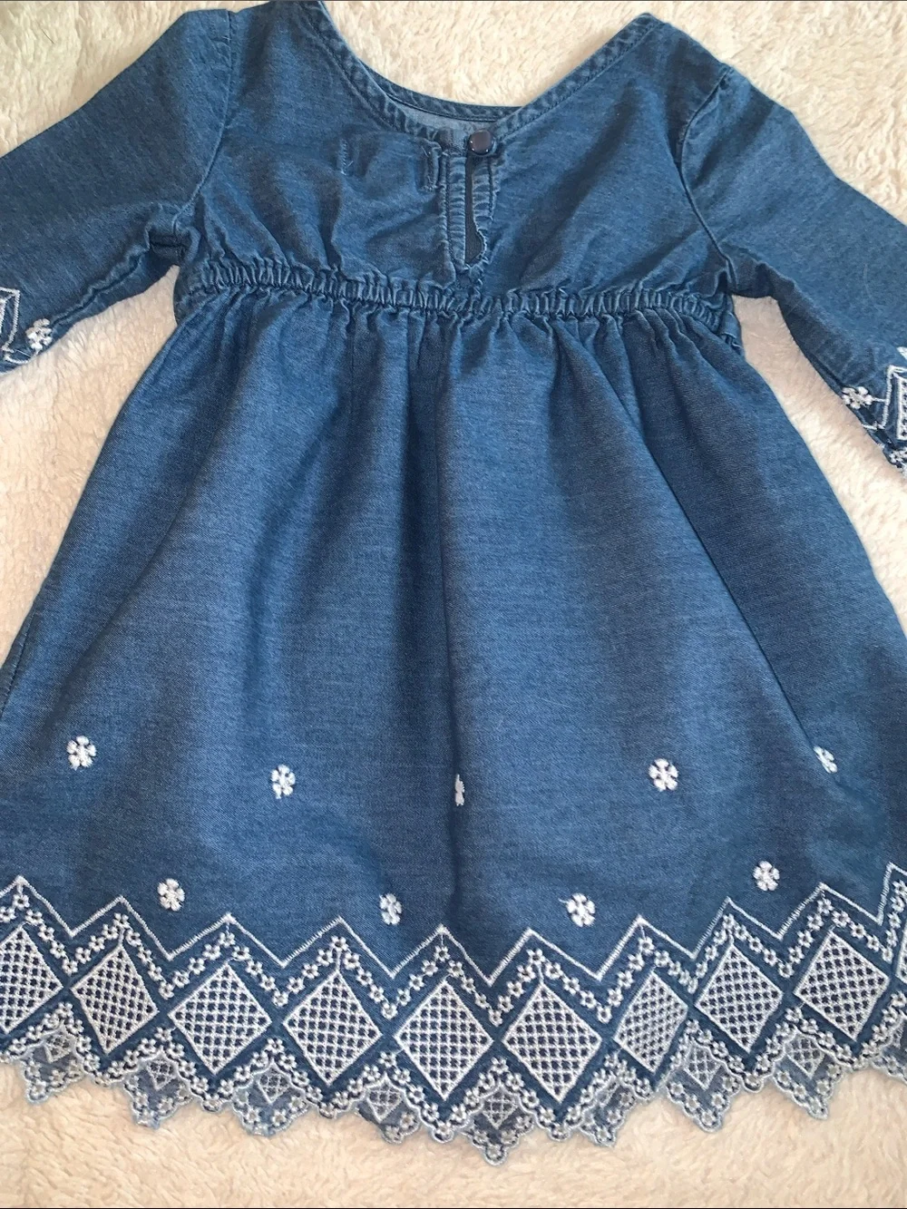 Old Navy Blue Geometric Eyelet Design Dress 12-18M Baby Girl